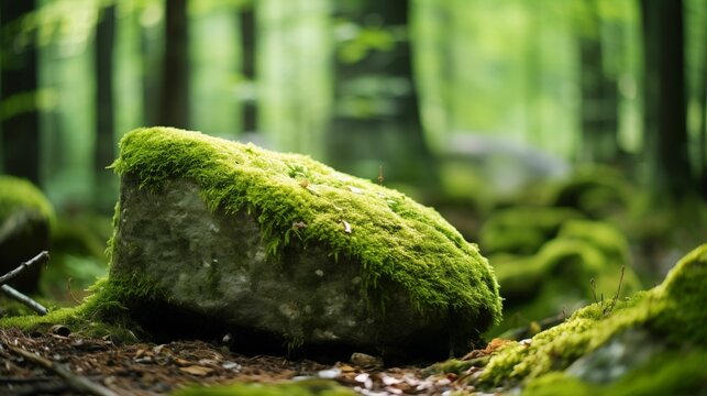 Image of a rock covered in vibrant green moss.