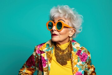 Stylish Grandmother in Vibrant Yellow Sunglasses and Floral Jacket Generative AI