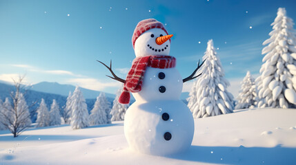 Obraz premium 可愛い雪だるまと銀世界の3Dイラスト