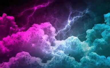 Fototapeta na wymiar a backdrop of billowing clouds with bright neon lights in shades of electric blue and purple