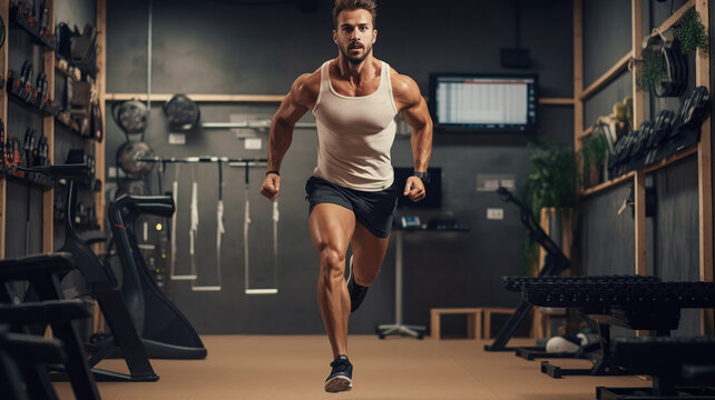 Sportsman running and doing strength training vvvv