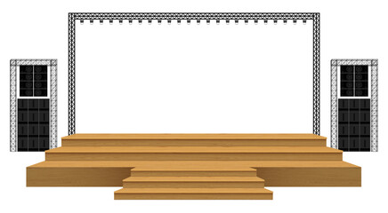 wooden stage and speaker with spotlight on the truss system on the white background