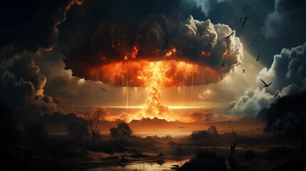Fototapeta na wymiar Futuristic nuclear explosion on a dark background.
