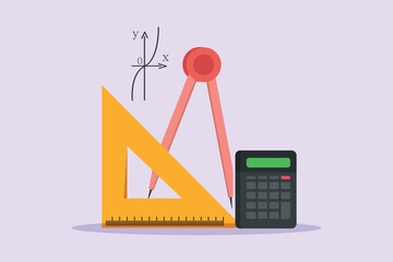 School tools, supplies. Stationery concept. Colored flat vector illustration isolated.