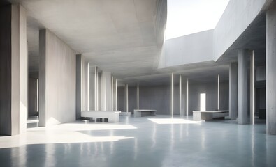 Futuristic in Concrete and Minimalist Architecture, 3D Illustration