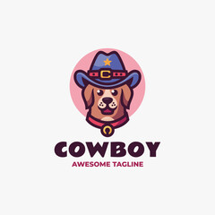 Vector Logo Illustration Cowboy Mascot Cartoon Style.