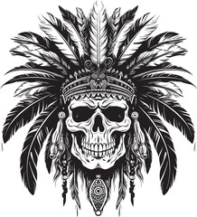 Tribal Skull in Native American Headdress Vector