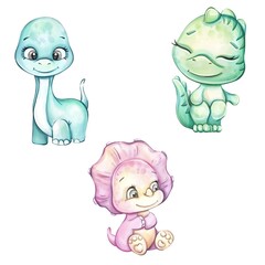 Watercolor dinosaurus from pastel color. Cartoon clip art. Cut out, isolated