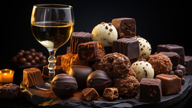 wine and chocolate HD 8K wallpaper Stock Photographic Image
