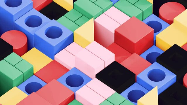 Background loop animation of abstract 3d geometric shapes in isometric style