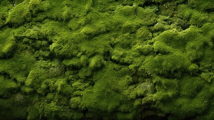 A close up of a green moss covered wall surface. - Powered by Adobe