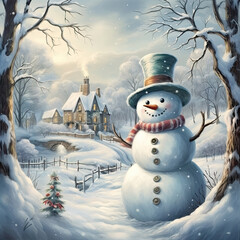 Obraz premium Snowman in a christmas xmas winter landscape
