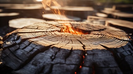 Detailed view of wood being burned macro lens