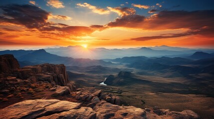 Fototapeta na wymiar Sunset over majestic mountain range, tranquil wilderness