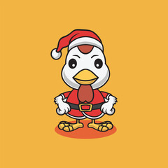 Cute chicken on christmas cartoon illustration