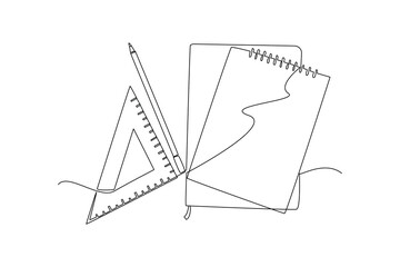 Continuous one line drawing School tools, supplies. Stationery concept. Doodle vector illustration.
