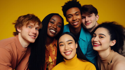 Obraz premium Diverse, group and youth portrait of young students or a friends for inclusivity and diversity. Confident, people or best friends taking a selfie together, having fun for protest or human rights