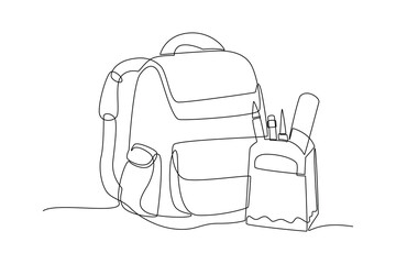Continuous one line drawing School tools, supplies. Stationery concept. Doodle vector illustration.