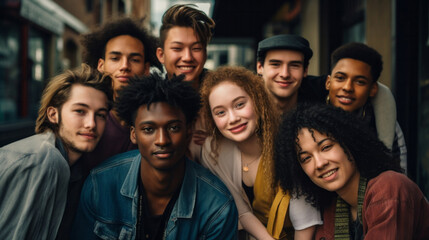 Fototapeta premium Diverse, group and youth portrait of young students or a friends for inclusivity and diversity. Confident, people or best friends taking a selfie together, having fun for protest or human rights