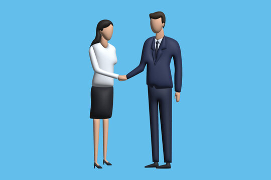 Business people meet and shaking hands. Agreement, trust, cooperation concept. Realistic 3d object cartoon style. Vector colorful illustration.