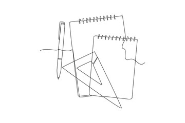 Continuous one line drawing School tools, supplies. Stationery concept. Doodle vector illustration.