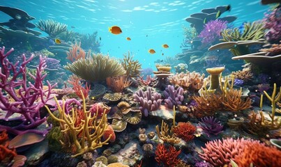 Fototapeta na wymiar Underwater World beautiful underwater coral reefs Dive up close to see colorful fish, octopus, sharks, turtles, starfish, crabs.