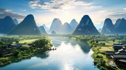 Papier Peint photo Moto Captivating Guangxi: A Stunningly Rendered Display of Exquisite Scenery