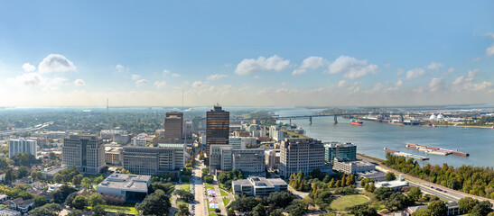 scenic view to downtown Baton Rouge in morning light , Louisiana