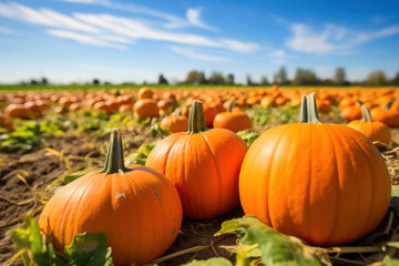 Embrace the warmth of autumn with a fresh Halloween pumpkin against a backdrop of colorful foliage. Seasonal cheer in every detail is AI Generative.