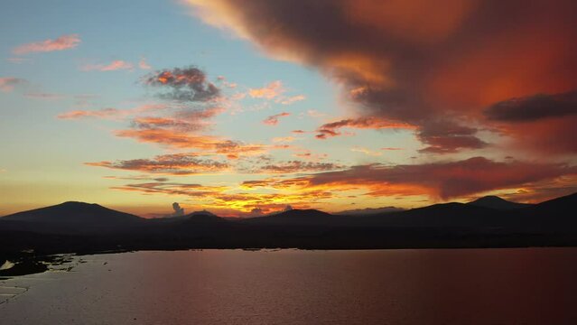DRONE SHOT OF A LAKE IN PATZCUARO AT SUNSET