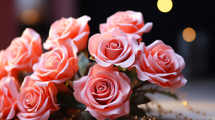 Flowers pink roses are classic symbol of love.	
