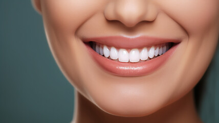 Fototapeta premium Young woman with perfect healthy pearly white teeth smile.