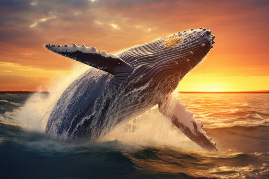 Experience the wonder of a humpback whale's leap off Madagascar's St. Mary's Island. A rare and beautiful sight in marine biology and nature photography. AI Generative.