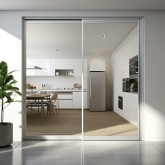 Sleek and Stylish Narrow Frame Sliding Kitchen Door with Transparent Design