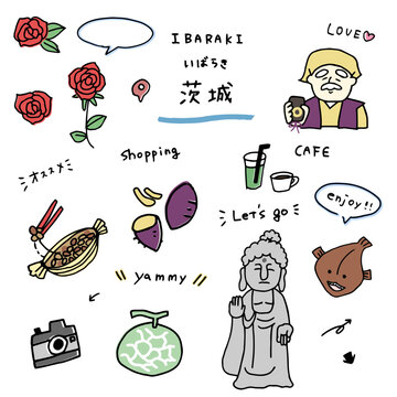 茨城の手描きのアイコンセット