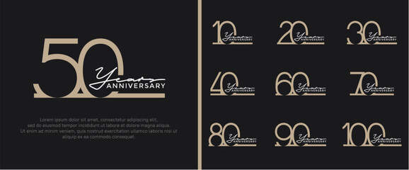 set of anniversary logo brown color on black background for celebration moment