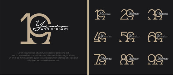 set of anniversary logo brown color on black background for celebration moment