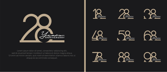set of anniversary logo brown color on black background for celebration moment
