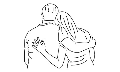 line art of loving couple hugging