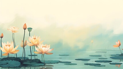 watercolor wallpaper pattern landscape of lotus flower with kingfisher with lake background 