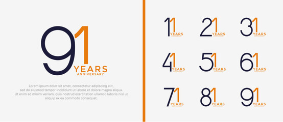 set of anniversary logo black and orange color on white background for celebration moment