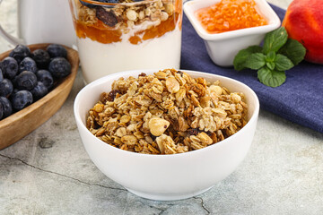 Granola museli cereal for breakfast