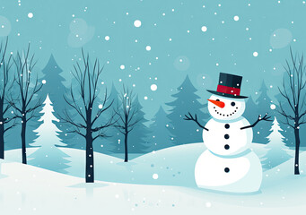 Snowman in a christmas xmas winter landscape Minimalism style