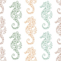 seamless pattern with seahorse maori style. pastel colors