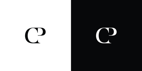 Abstract creative letter letter CP element logo design in black and white color