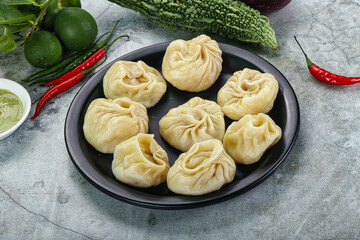 Nepali steamed dumplings  Momo with sause
