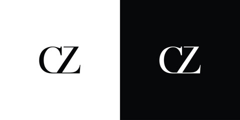 Abstract letter CZ or ZC letter design logo logotype icon concept with a serif font and classic elegant style look vector illustration in black and white color - obrazy, fototapety, plakaty