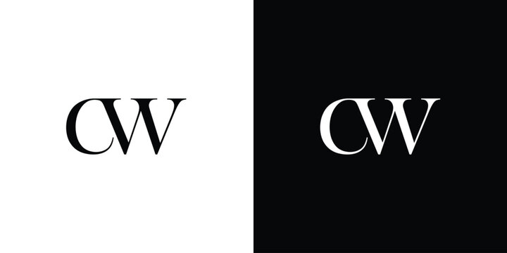 Abstract letter CW or WC letter design logo logotype icon concept with a serif font and classic elegant style look vector illustration in black and white color