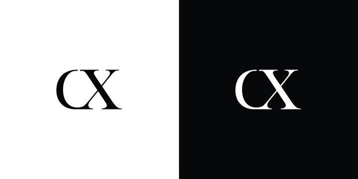 Abstract letter CX or XC letter design logo logotype icon concept with a serif font and classic elegant style look vector illustration in black and white color