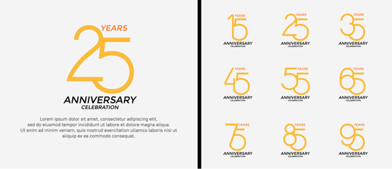 set of anniversary logo yellow and black color on white background for celebration moment